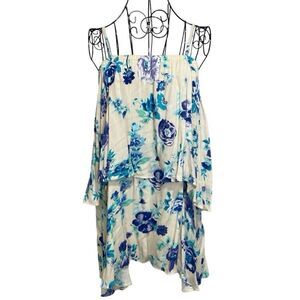 olivaceous blue floral layered  tunic dress | size L | NWT